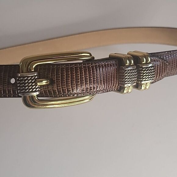 BRIGHTON 4B608 Belt Genuine Leather Lizard Embossed Brown Gold Silver Size M 30" - Picture 10 of 14